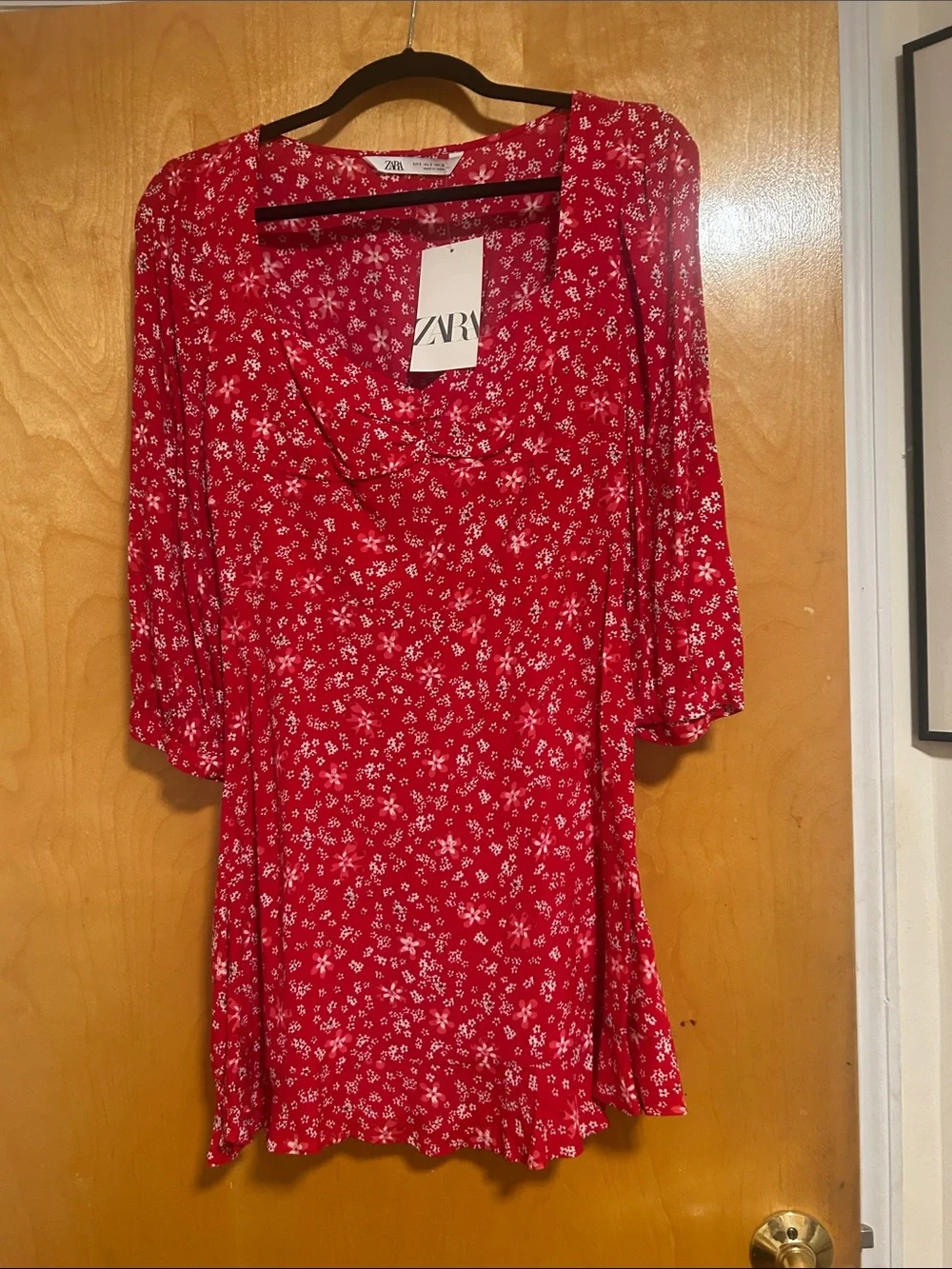 Zara | Dresses | Zara Red Floral Vneck Mini Dress | Poshmark